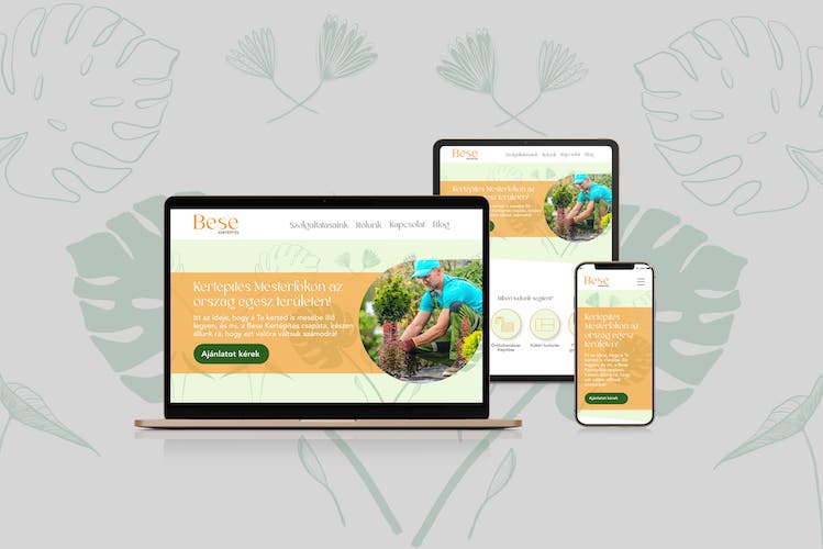 Bese Kertépítés weboldal mockup