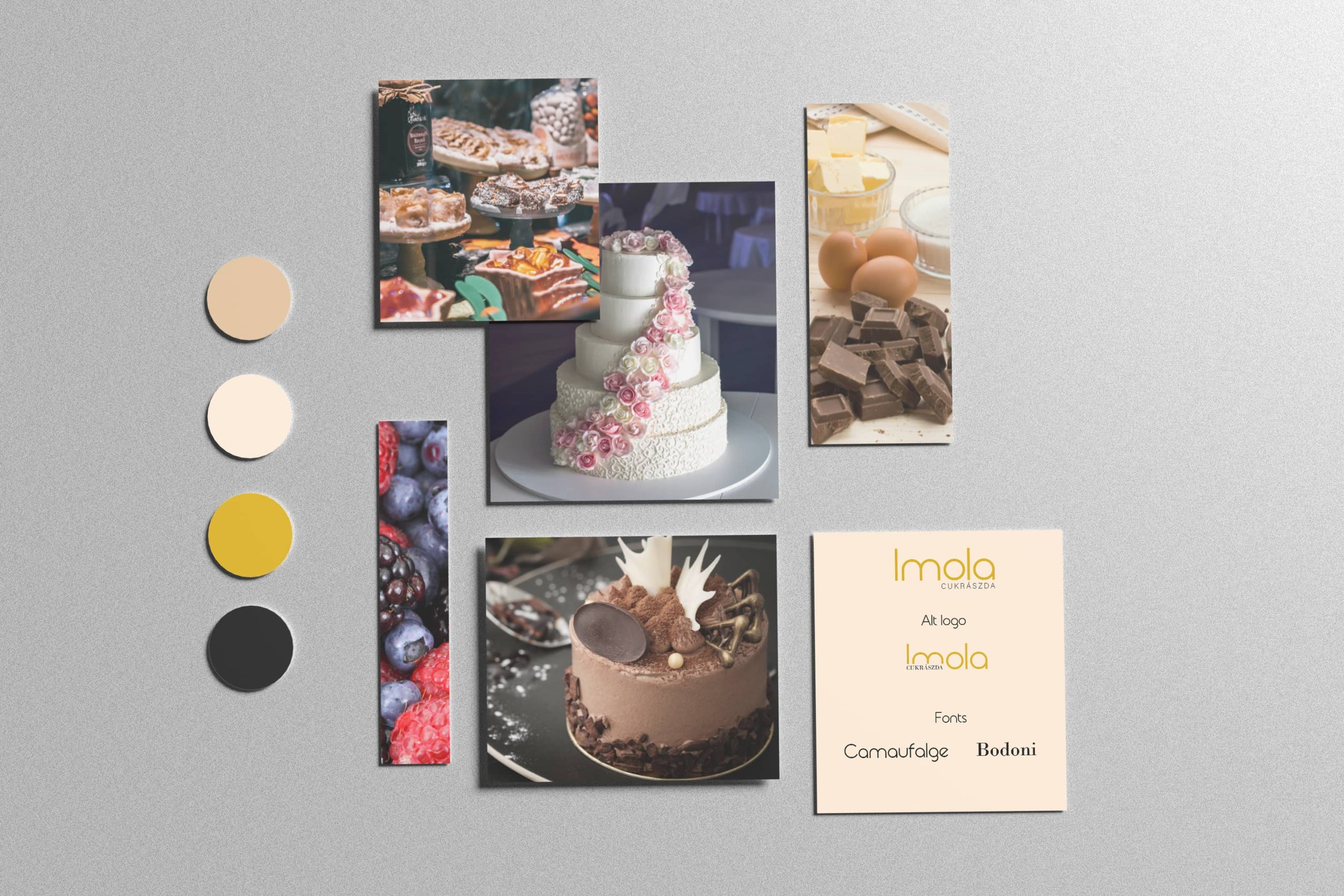 Imola cukrászda moodboard mockup