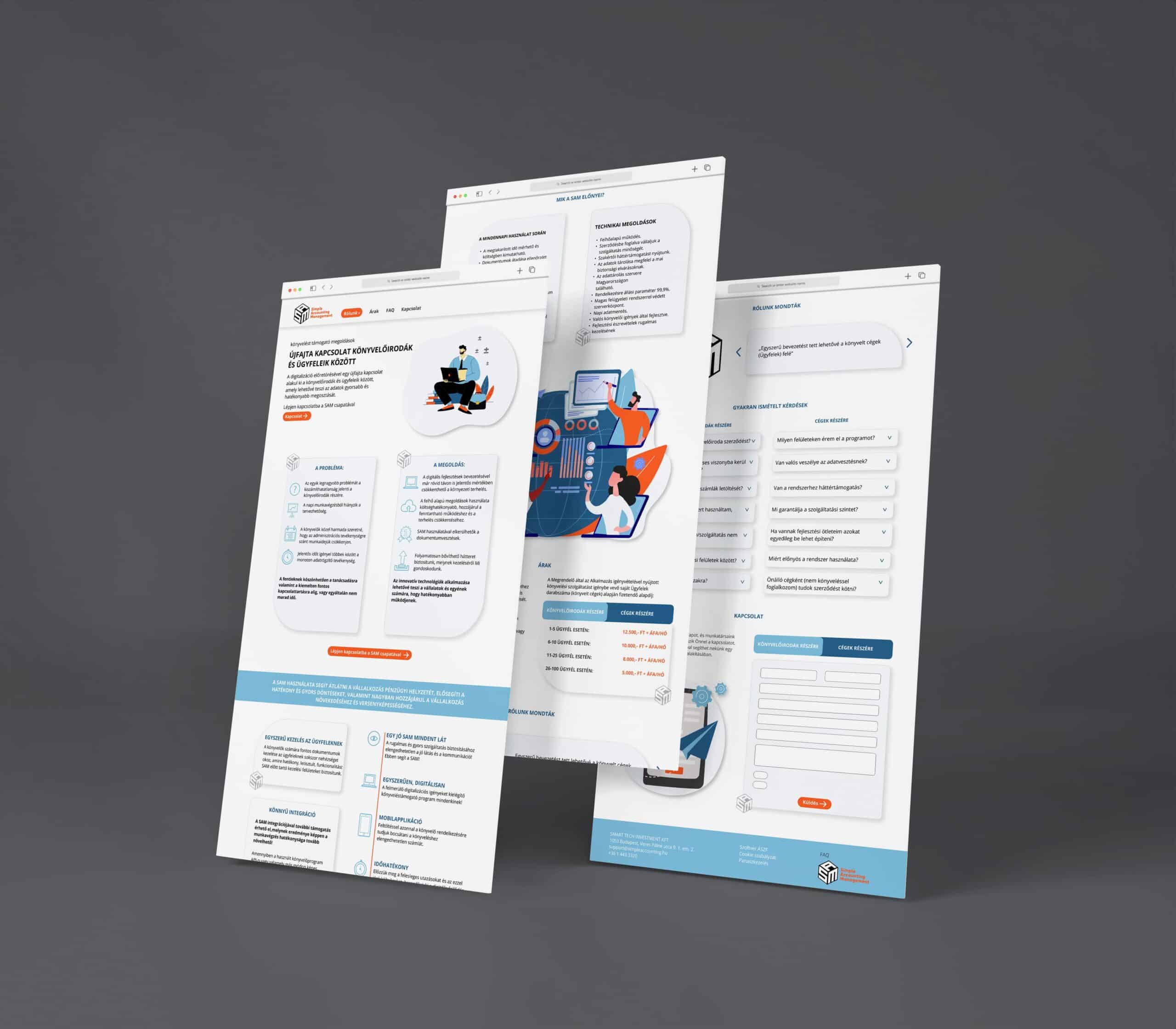 SAM könyvviteli szoftver weboldala, EverestDigital fejlesztés